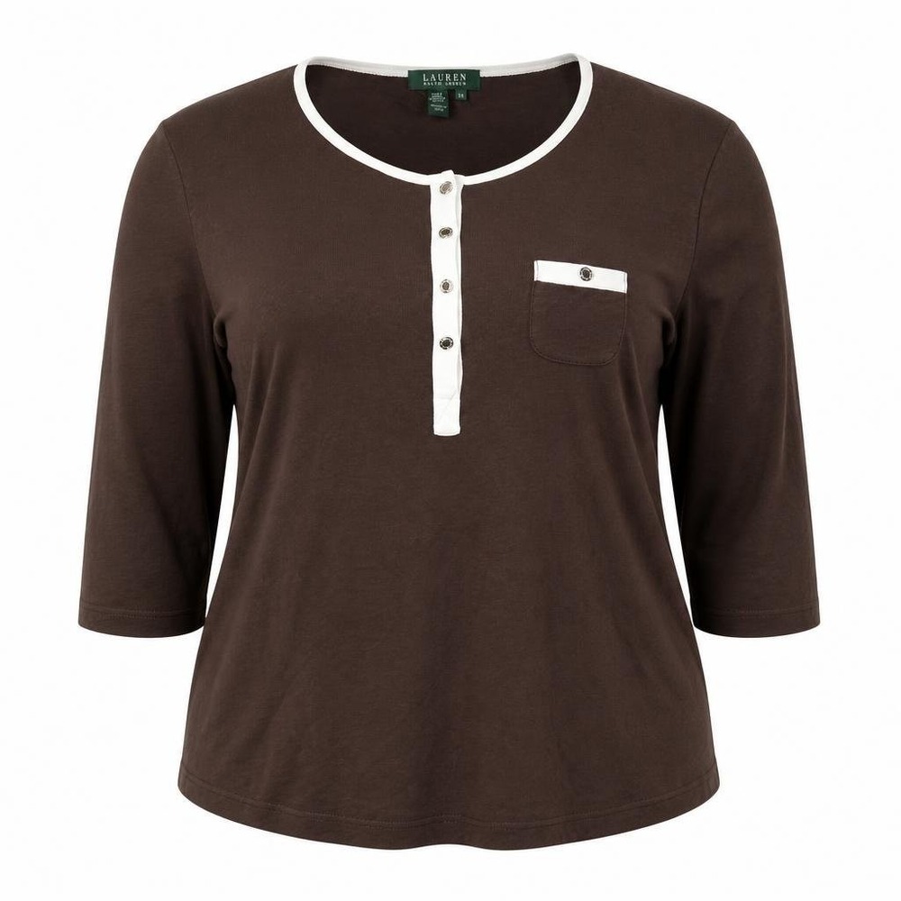 Ralph Lauren Shirt Womens 2X LRL Brown Henley Preppy Coastal Yacht Heritage PLus